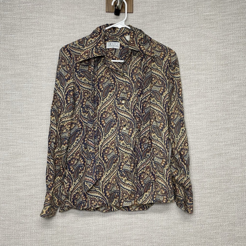 70s Picato Blouse 2 Piece Size 10 L/S Dagger Collar Paisley Boho Art to Wear